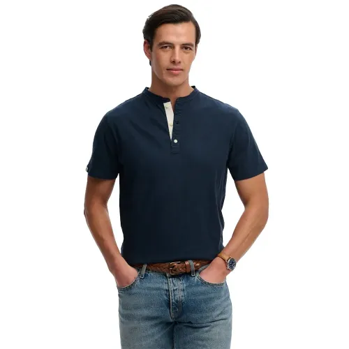 슈퍼드라이 Classic Cotton Lin Grandad 반팔 티셔츠 142784627