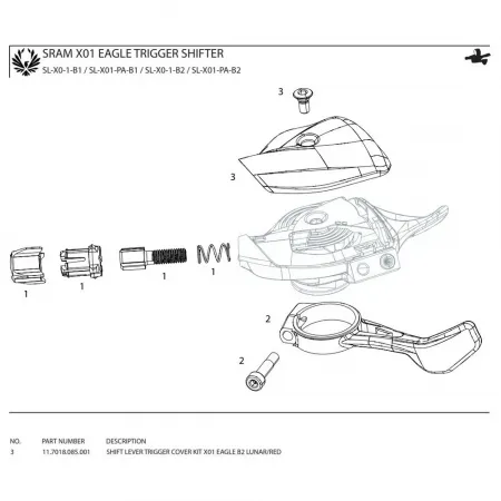 스램 X01 Eagle B2 Lunar/Red Shift Lever Trigger Cover Kit 커버 캡 3137670647