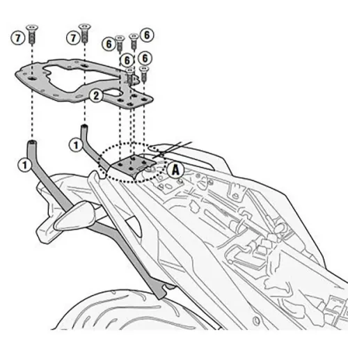 기비 Monolock/Monokey BMW G 310 R 탑 케이스 후면 피팅 4138000016