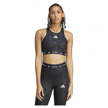아디다스 Techfit High Neck Print 미디엄 임팩트 스포츠 브라 6141585685