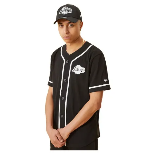 NEW ERA Distressed Logo Button Up Los Angeles Lakers 반팔 티셔츠 9138773975