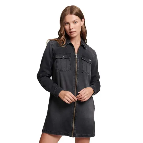 슈퍼드라이 빈티지 데님 반팔 롱 원피스 139623213