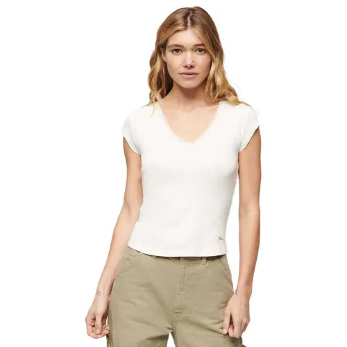 슈퍼드라이 에센셜 Lace Trim 반팔 V넥 티셔츠 140588058