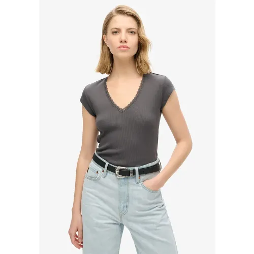 슈퍼드라이 에센셜 Lace Trim V 반팔 티셔츠 141198004