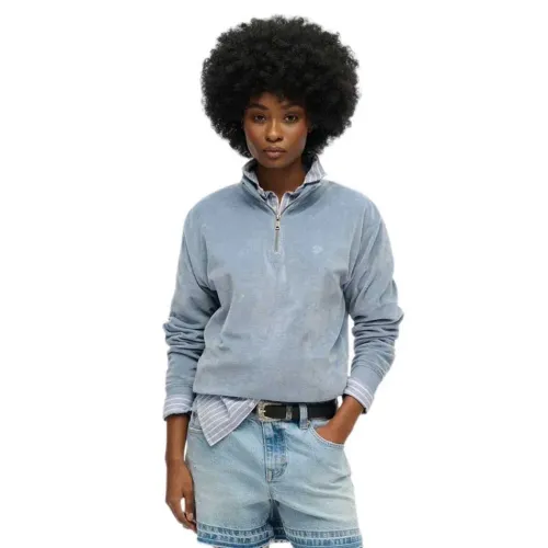 슈퍼드라이 Velour 하프 지퍼 스웨터 141962414