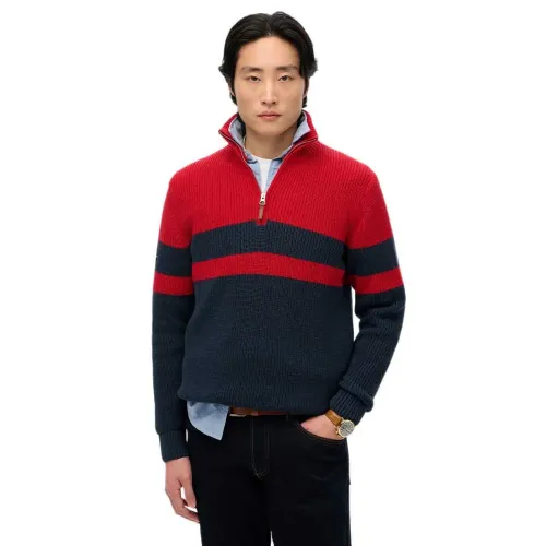 슈퍼드라이 Cotton 클래식 Stripe Henley 하프 지퍼 스웨터 142380808