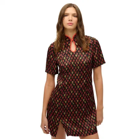 슈퍼드라이 Mandarin Jacquard 반팔 짧은 원피스 142380885