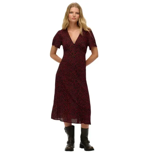 슈퍼드라이 Print Button Tea 반팔 미디 원피스 142380952