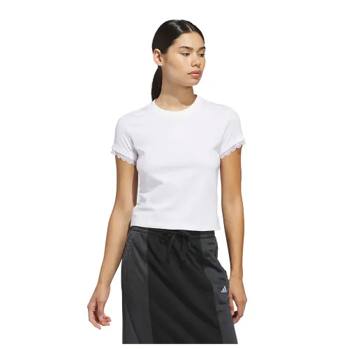 아디다스 Outlined Logo 그래픽 Lace On Sleeve Hems 그래픽 반팔 티셔츠 142666954