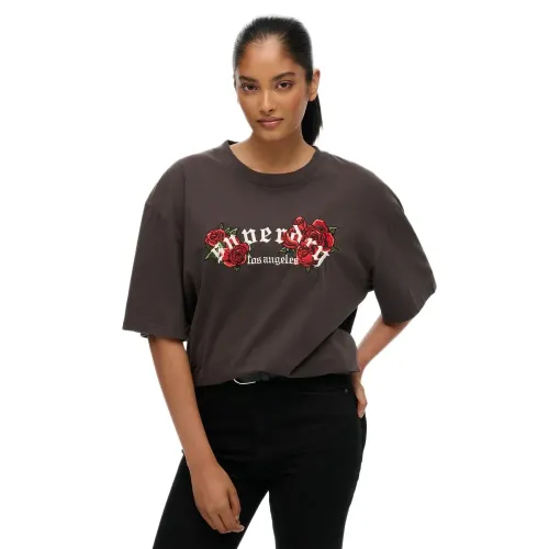 슈퍼드라이 Night Garden 오버핏 반팔 티셔츠 142686889