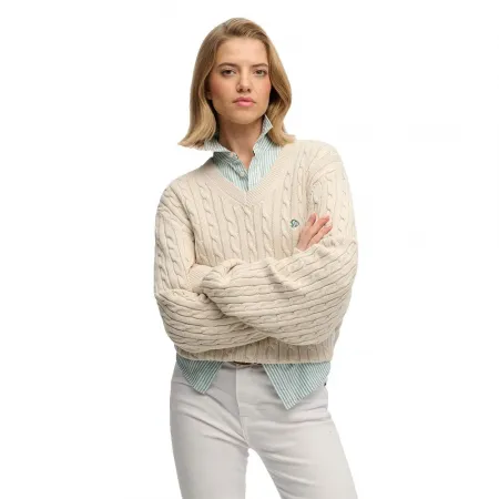 슈퍼드라이 오버핏 Cable V넥 스웨터 142686900