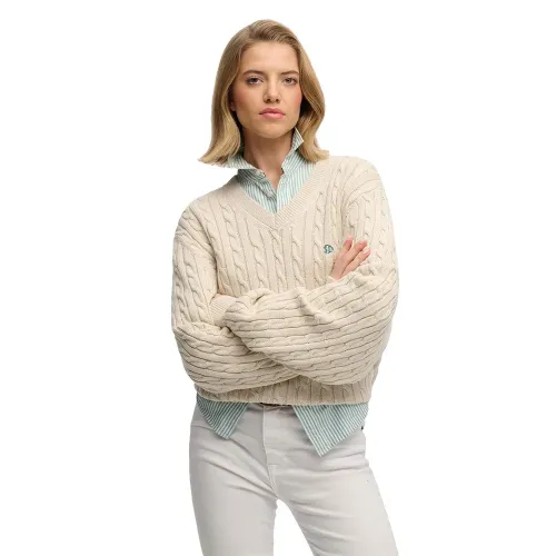 슈퍼드라이 오버핏 Cable V넥 스웨터 142686900