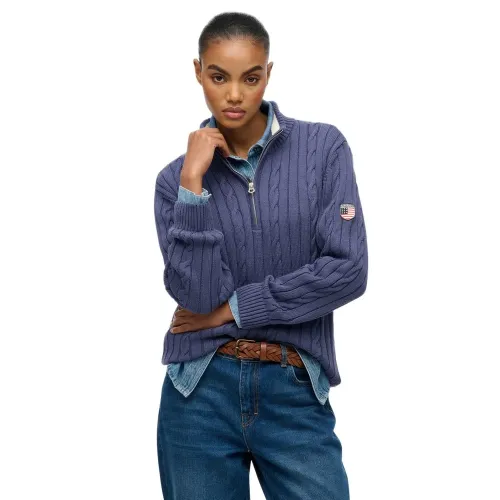 슈퍼드라이 Slouchy Cable 하프 지퍼 스웨터 142686946