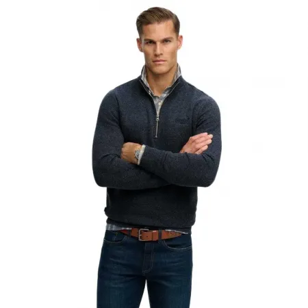 슈퍼드라이 빈티지 Logo Embroidered Henley 하프 지퍼 스웨터 142687021