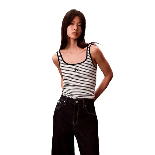 캘빈클라인 Striped Monologo Scoop NK Rib 나시 티셔츠 142753986