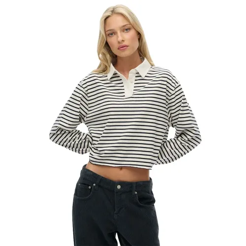 슈퍼드라이 Athletic 에센셜 Cropped Stripe Rugby 긴 소매 폴로 142797568
