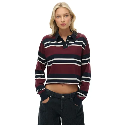 슈퍼드라이 Athletic 에센셜 Cropped Stripe Rugby 긴 소매 폴로 142797572