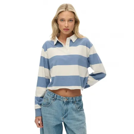 슈퍼드라이 Athletic 에센셜 Cropped Stripe Rugby 긴 소매 폴로 142797575