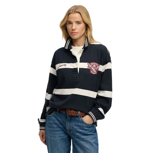 슈퍼드라이 Crest Stripe Rugby 긴 소매 폴로 142797650