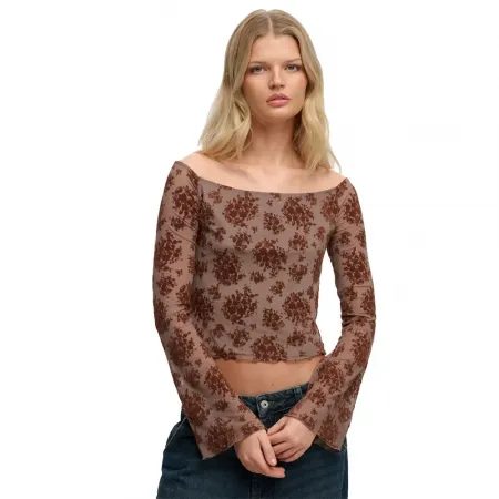 슈퍼드라이 Flocked Mesh 긴팔 티셔츠 143063015