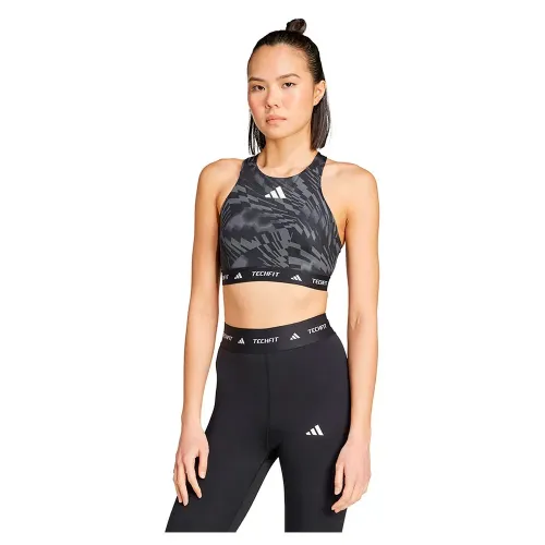 아디다스 Techfit High Neck Print 미디엄 임팩트 스포츠 브라 2142170993